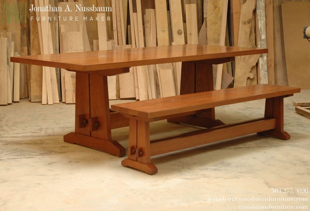 Traditional Through Tenon & Pegged Trestle Bench & Table in American Cherry