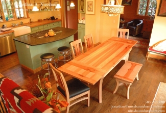 Pacific-Madrone-Bench-Chairs-and-Dutch-Pullout-Extension-Dining-Table-top-view