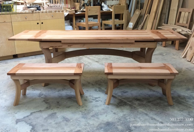 Curved Arched Base Benches & Table in Pacific Madrone