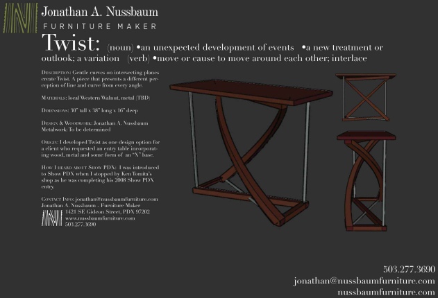 Twist-Western-Walnut-and-bead-blasted-aluminum-entry-table-Show-PDX-application