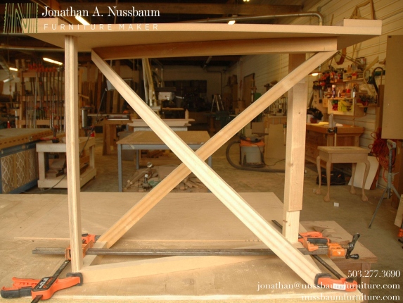 Twist-Western-Walnut-and-bead-blasted-aluminum-entry-table-prototype-dry-fit