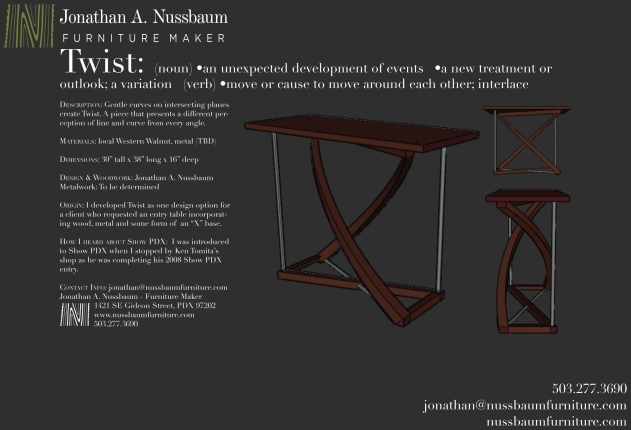 Twist-Western-Walnut-and-bead-blasted-aluminum-entry-table-Show-PDX-application