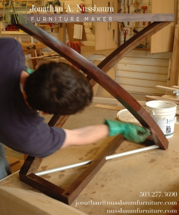 Twist-Western-Walnut-and-bead-blasted-aluminum-entry-table-applying-Natural-Oil-finish