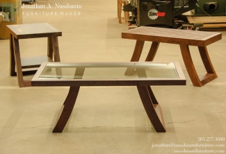 Western-Walnut-Coffee-Table-Side-Table-and-entry-bench-set