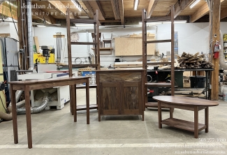 Walnut Entry Table, Shelves, Coffe Table and Hutch