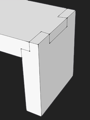 Shop Drawing of Dovetail Entry Bench that fades to picture