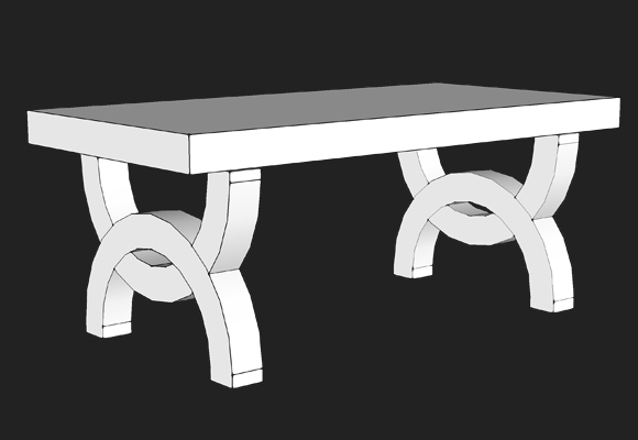 Shop Drawing of Eloise Bench that fades to picture